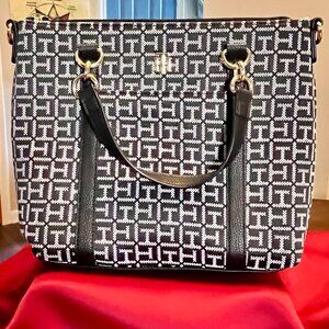 Tommy Hilfiger Patterned Double Handle Satchel 12" Wide 9.5 Tall 4.5 Straps Drop